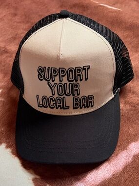 Support Your Local Bar Two-Tone Trucker Hat - Black & Cream